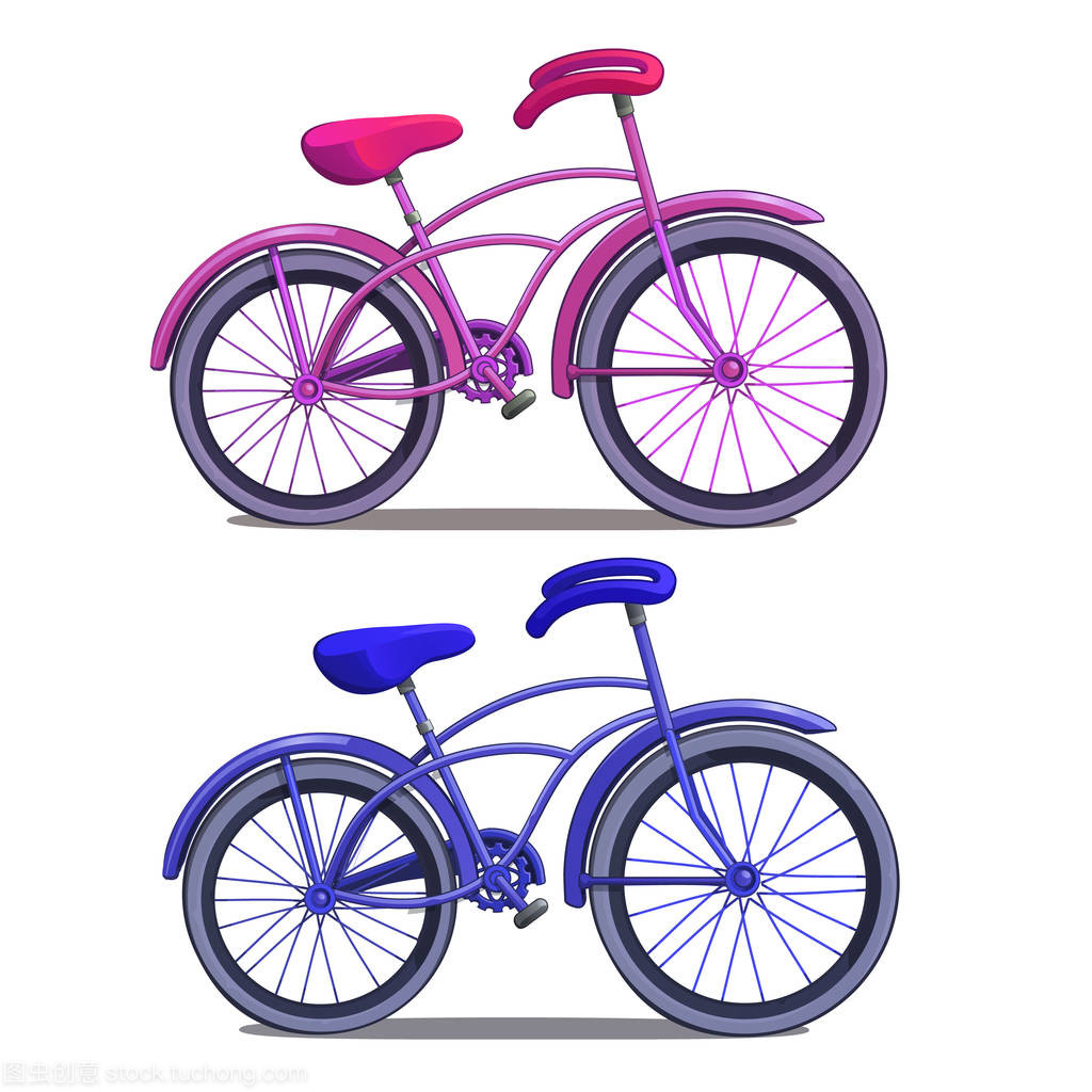 孤立在白色背景上的粉色和藍(lán)色自行車(chē)。卡通風(fēng)格的矢量圖